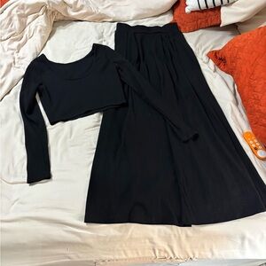 Elegant Black Women's wide leg  Set